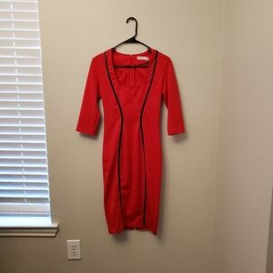 VfEmage Red Dress with Black Trim